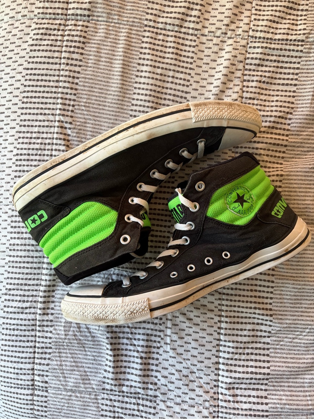 Converse Black & Neon Green High-Top Sneakers